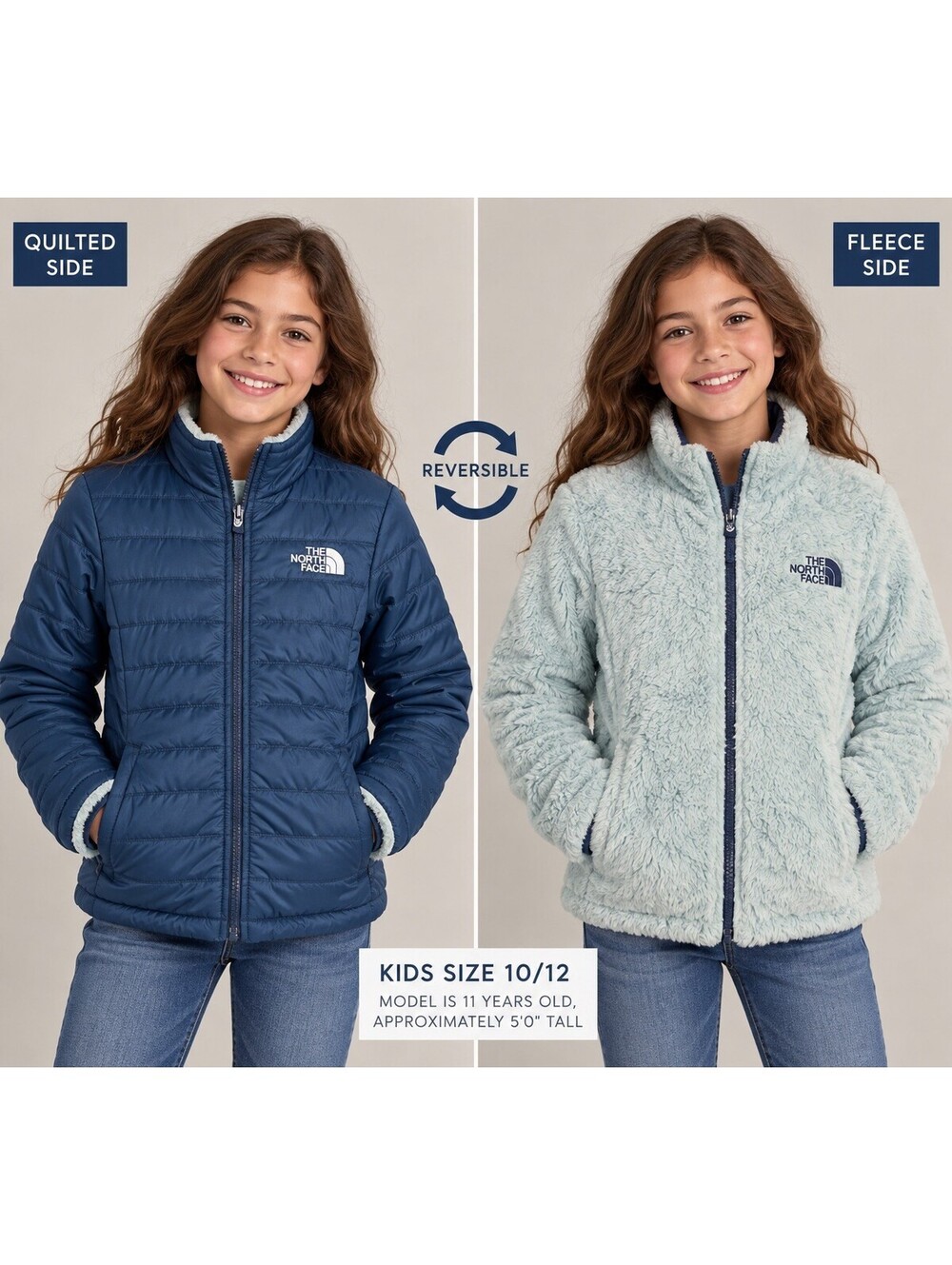 The North Face Girls Reversible Mossbud Swirl Jacket Blue Fleece M 10/12
